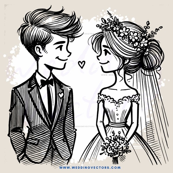 a bride and groom exchanging hearts