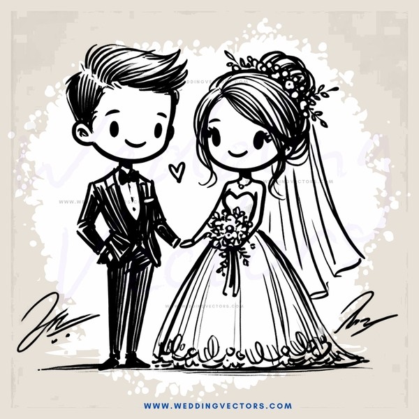 a bride and groom in black and white