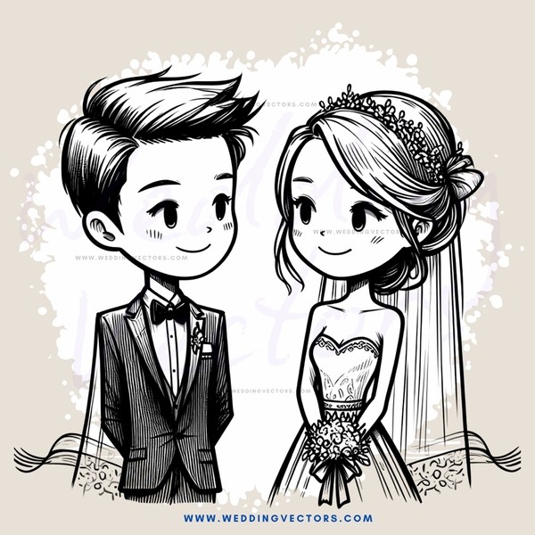 a bride and groom with veils