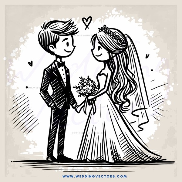 a couple exchanging vows in black and white illustration