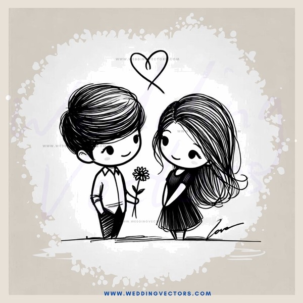 a boy and girl holding hands with hearts above their heads