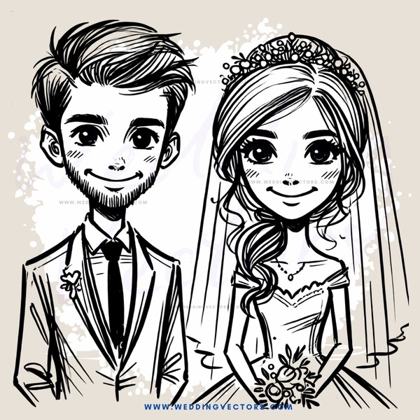 an illustration of a couple in wedding attire