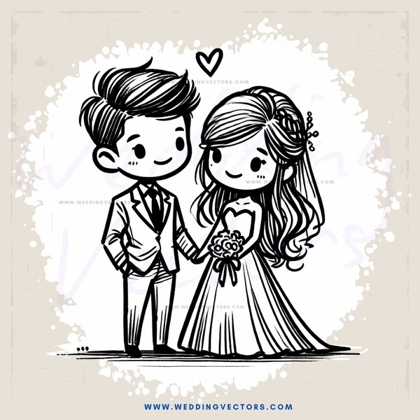 a couple standing in wedding attire