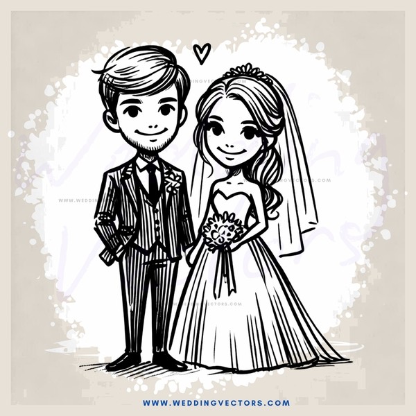 a bride and groom in black and white
