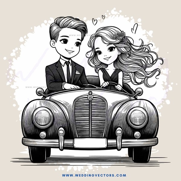 a couple in a vintage car