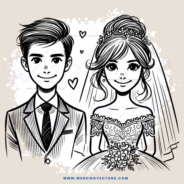 a bride and groom drawing