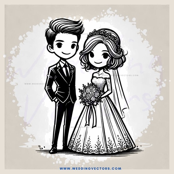 the bride and groom in wedding dress