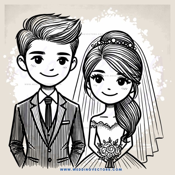 a bride and groom in black and white