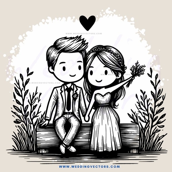 a couple sitting on a bench surrounded by trees and flowers