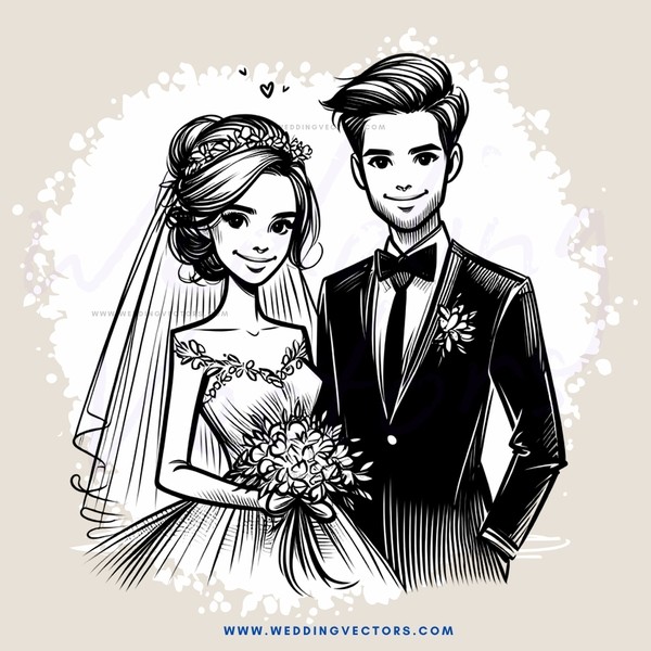 a wedding couple holding flowers and smiling together