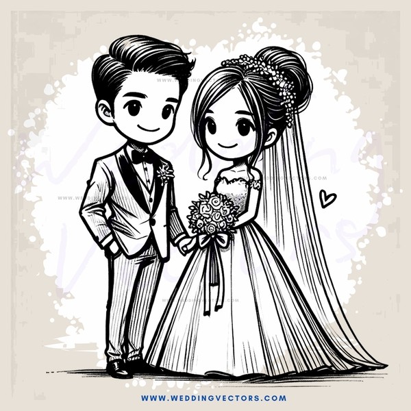 a bride and groom in black and white