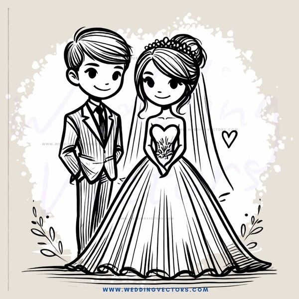 a wedding illustration in black and white