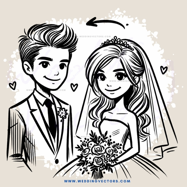 a bride and groom in black and white