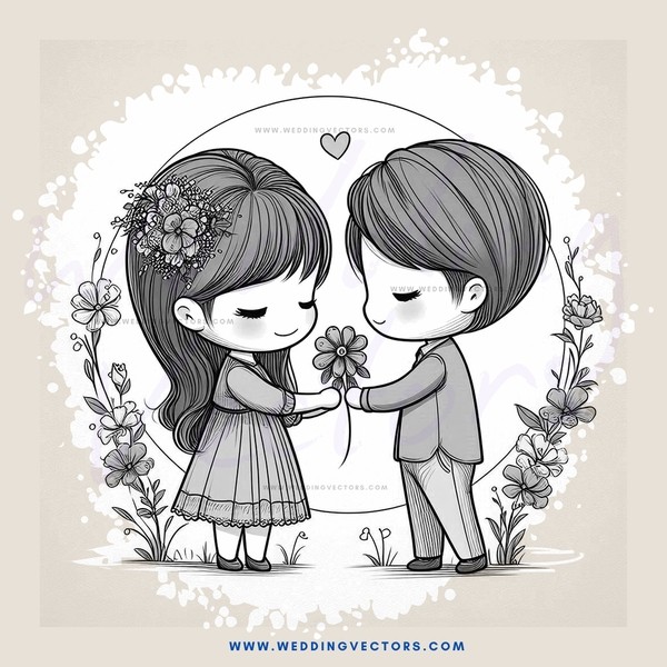 a boy and girl hold hands over flowers