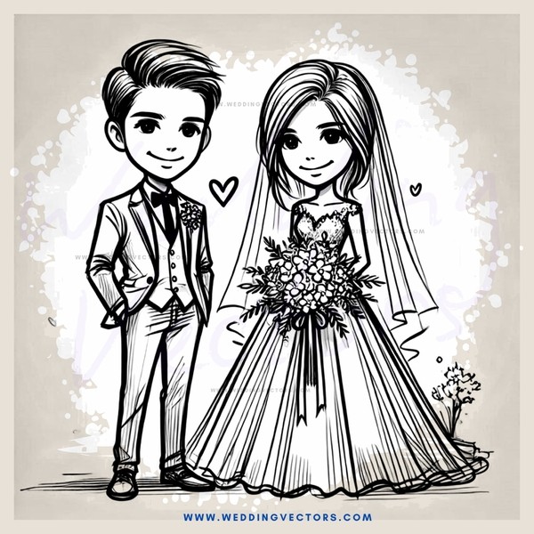 a wedding illustration in black and white
