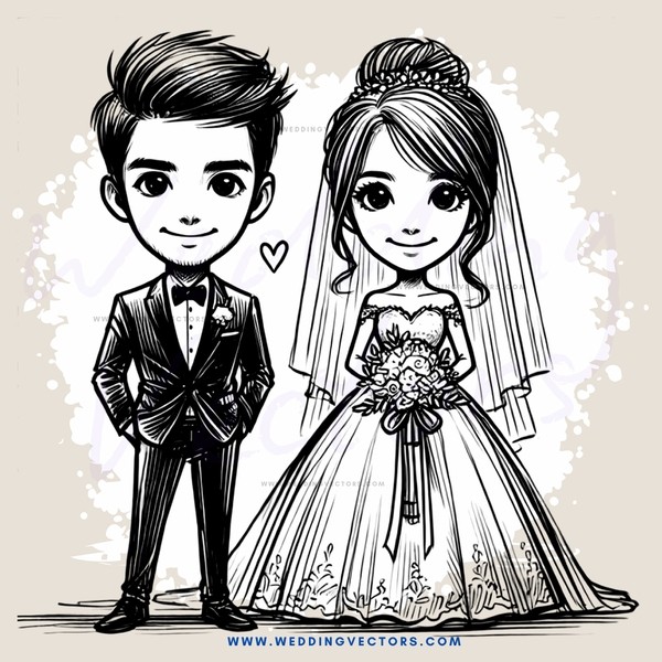 bride and groom in black and white