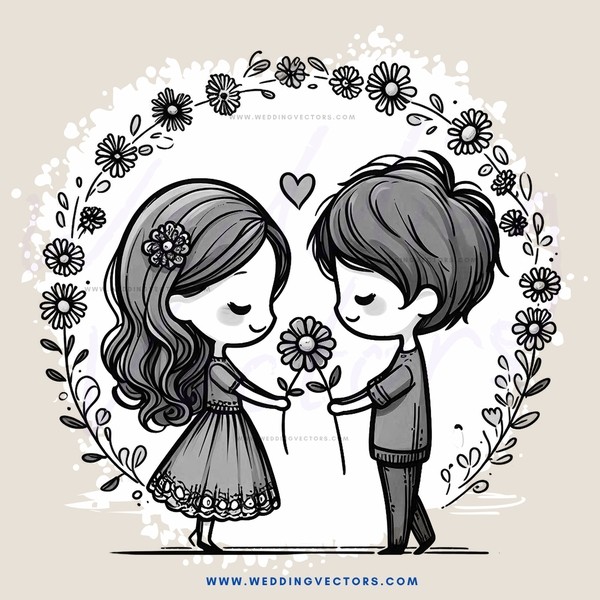two people in black and white flower bouquet aka the heart kiss