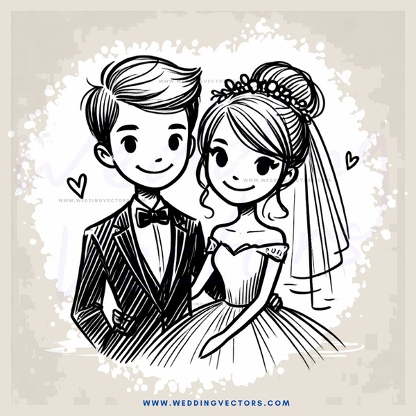 a bride and groom in black and white