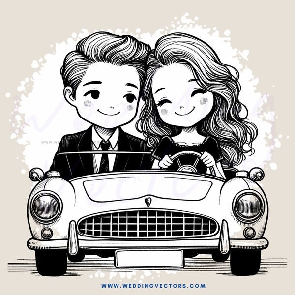 a man and woman sitting in an old car