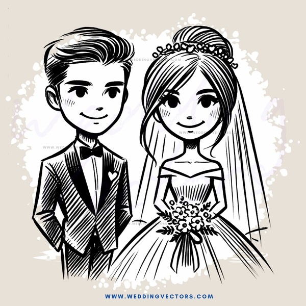 a bride and groom standing together