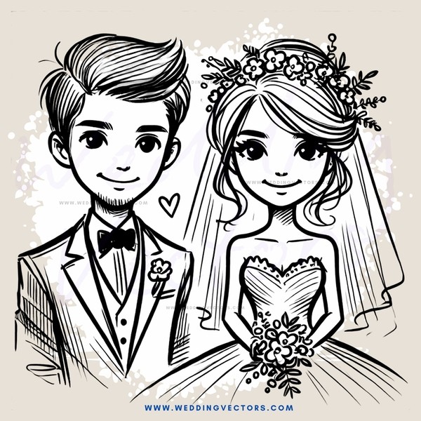 wedding illustrated in black and white