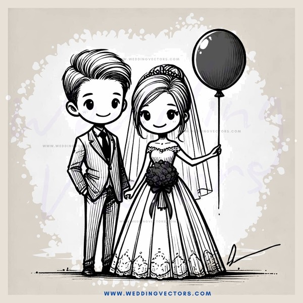 bride and groom with balloon