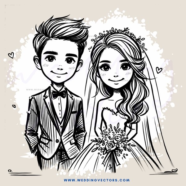 a bride and groom in black and white