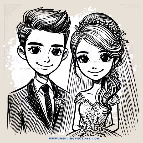 wedding smiley couple cartoon