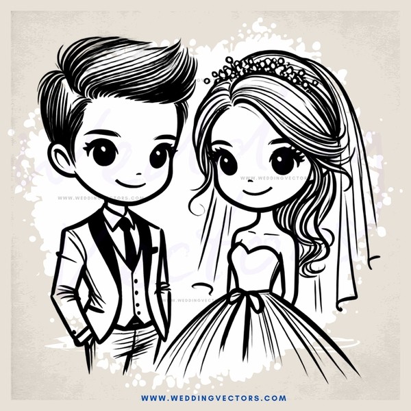 a cartoon wedding portrait