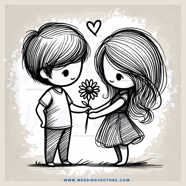 a boy and girl holding a flower