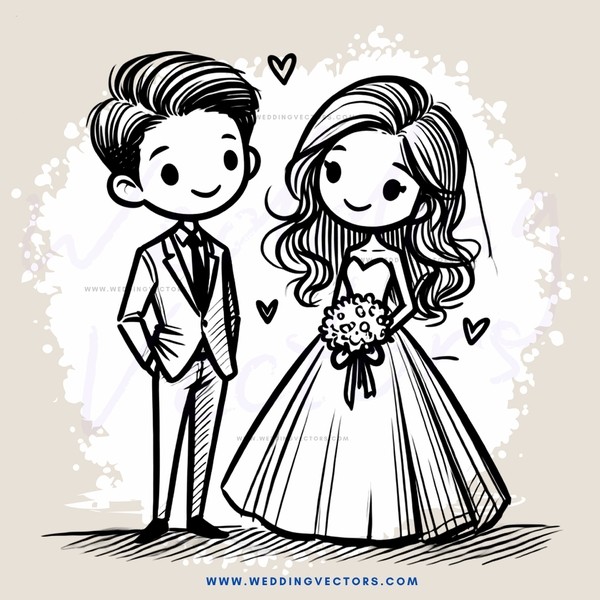 wedding illustration in black and white