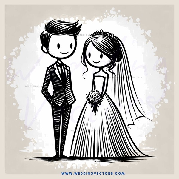 wedding gift box - black and white illustrated greeting card for newlyweds