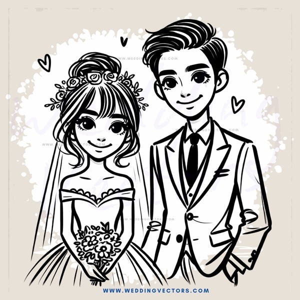 a bride and groom in love