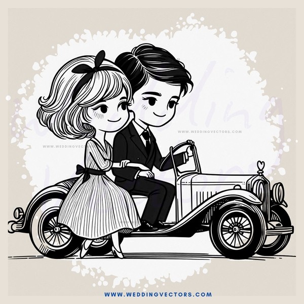 a couple in a vintage car
