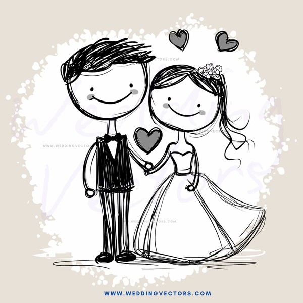 a bride and groom with hearts