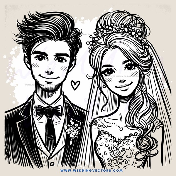 a wedding illustration in black and white