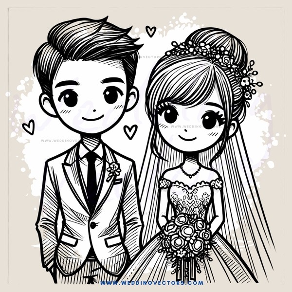 a bride and groom in black and white