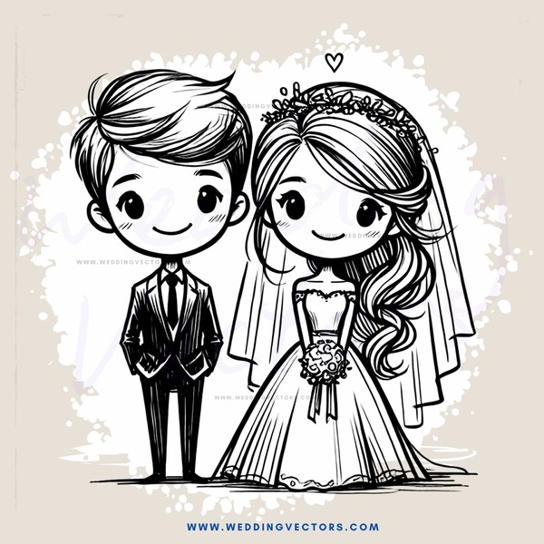 a bride and groom in their wedding attire