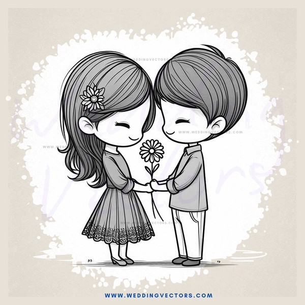 boy and girl holding flowers together