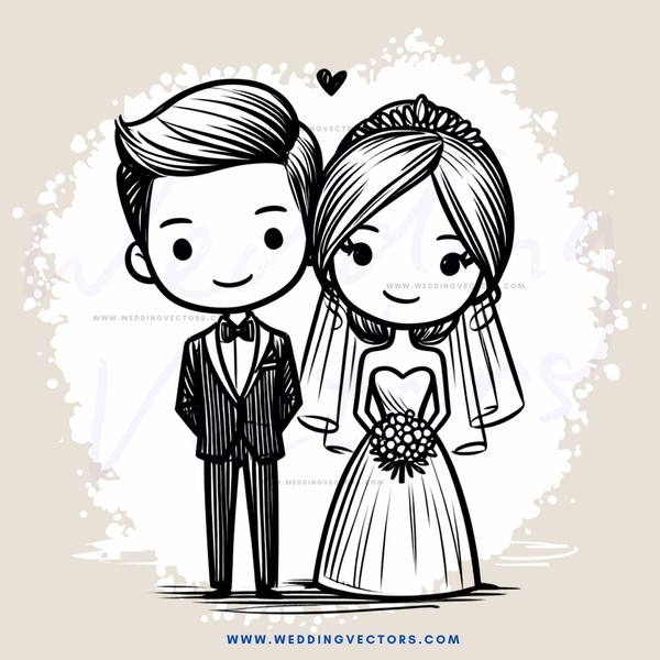 a couple's illustration for their wedding day