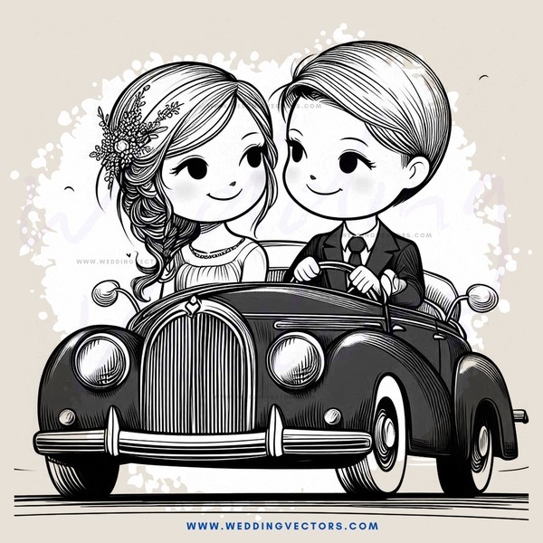couple in a black car smiling at each other