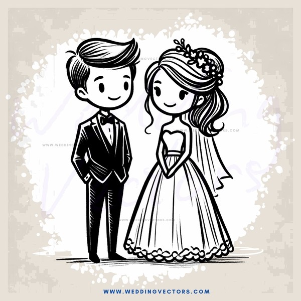 a bride and groom with a heart between them
