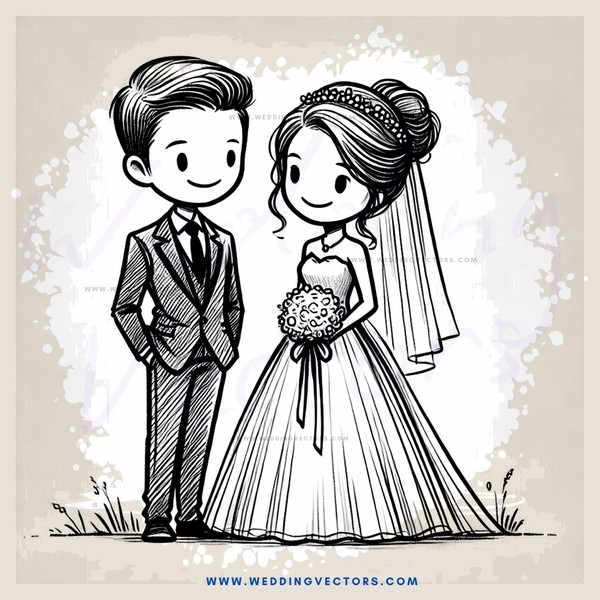 a groom and bride in wedding clothes smile at each other