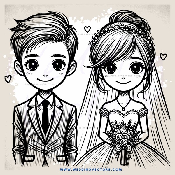 a bride and groom in black and white
