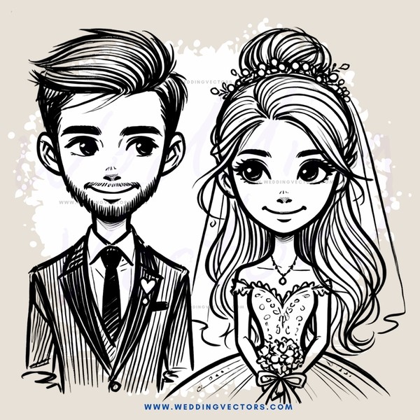 a man and woman drawn in black and white with hearts