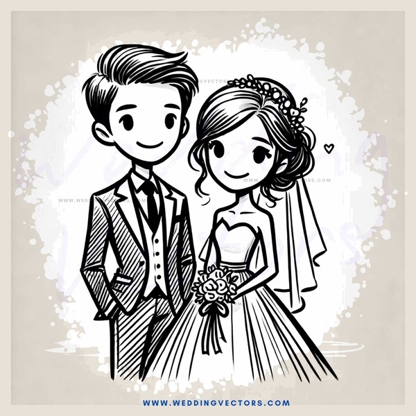 a happy couple in wedding attire
