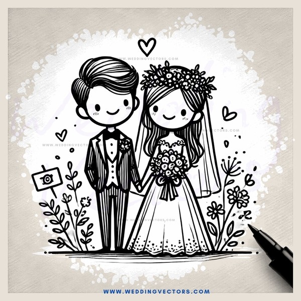 a bride and groom in silhouette with flowers and other accents