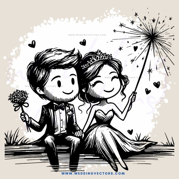 wedding gift illustration in black and white