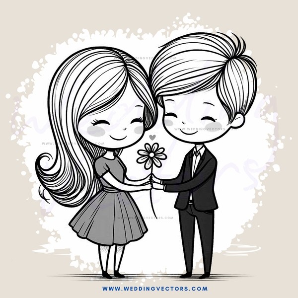 a couple holding a flower and smiling