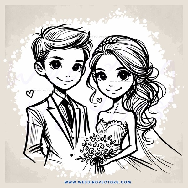 a bride and groom holding flowers